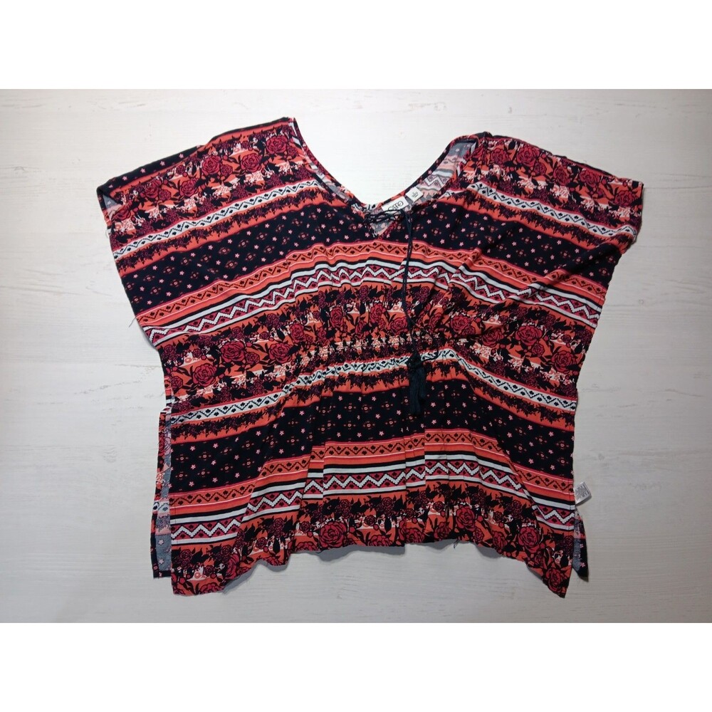 Cato Boho Small Blouse Pancho Top Colorful Pullover *Hole In Back